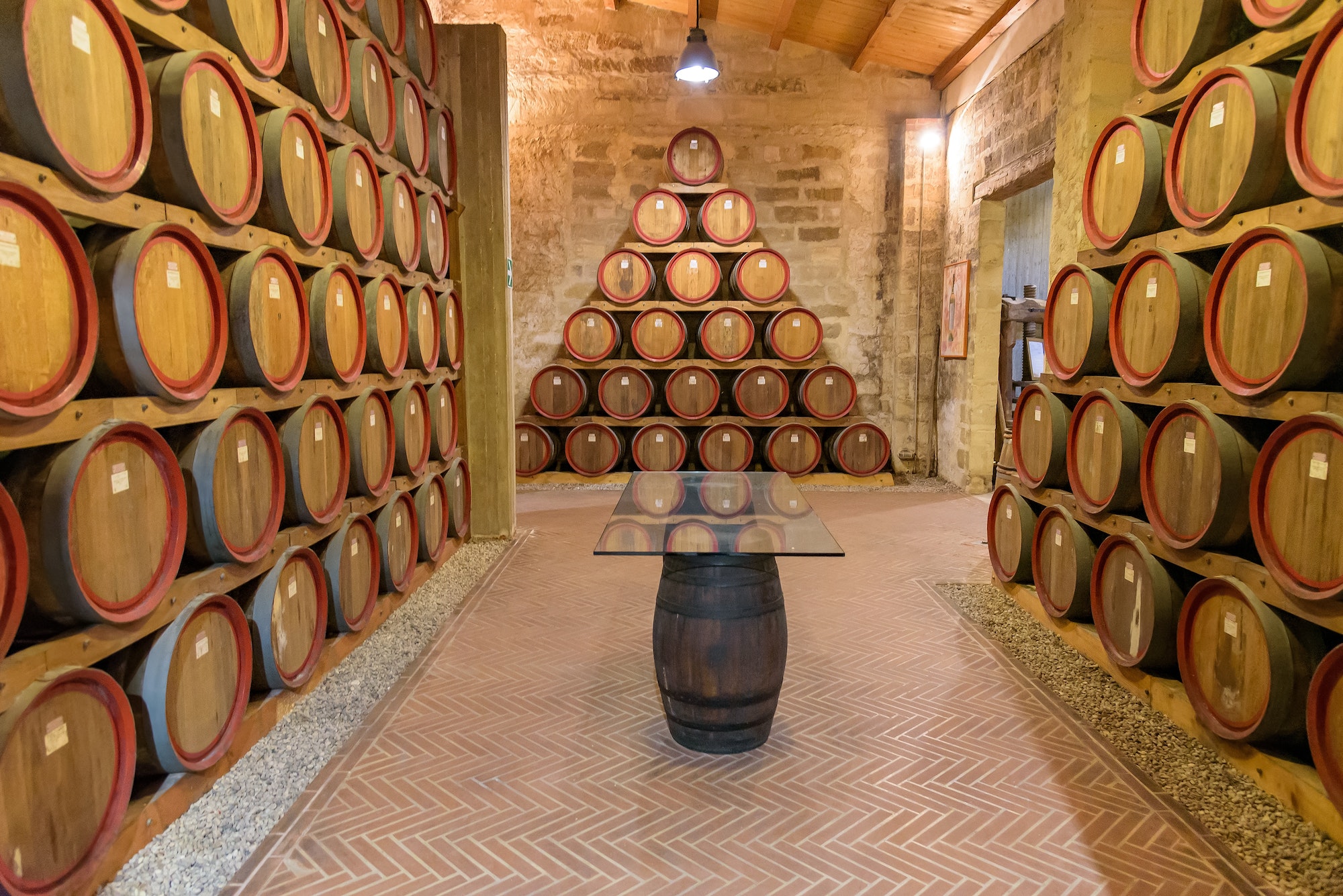 Barrels in a wine cellar